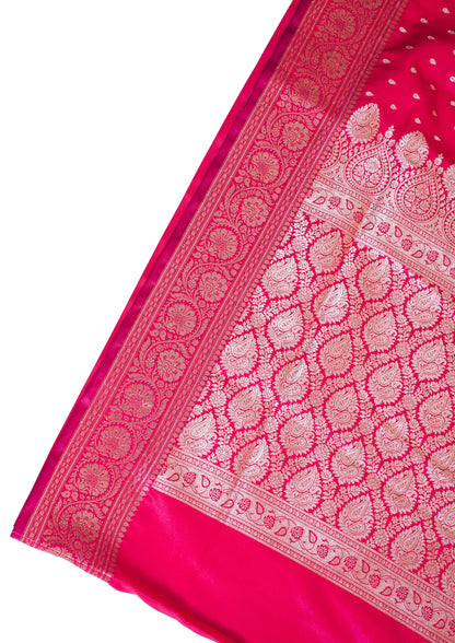 Crimson Red Banarasi Upada Satin Silk Buti Saree