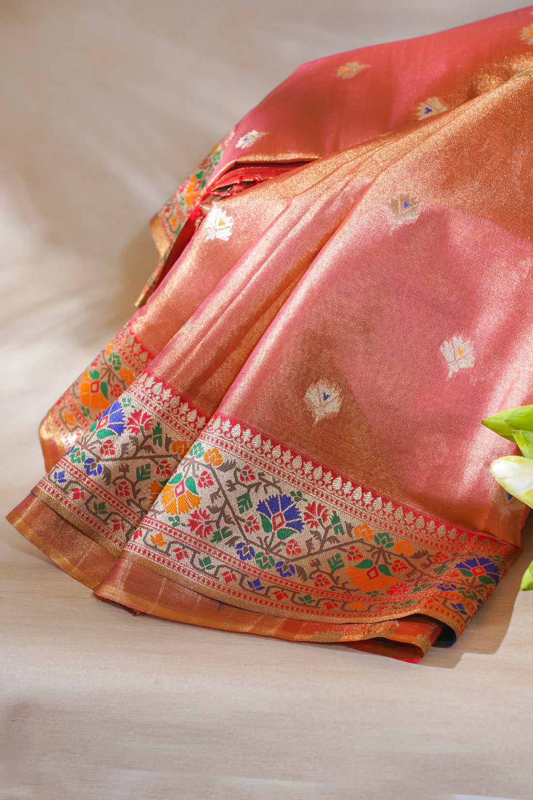 Rust Orange Paithani Minakari Tissue Silk Saree