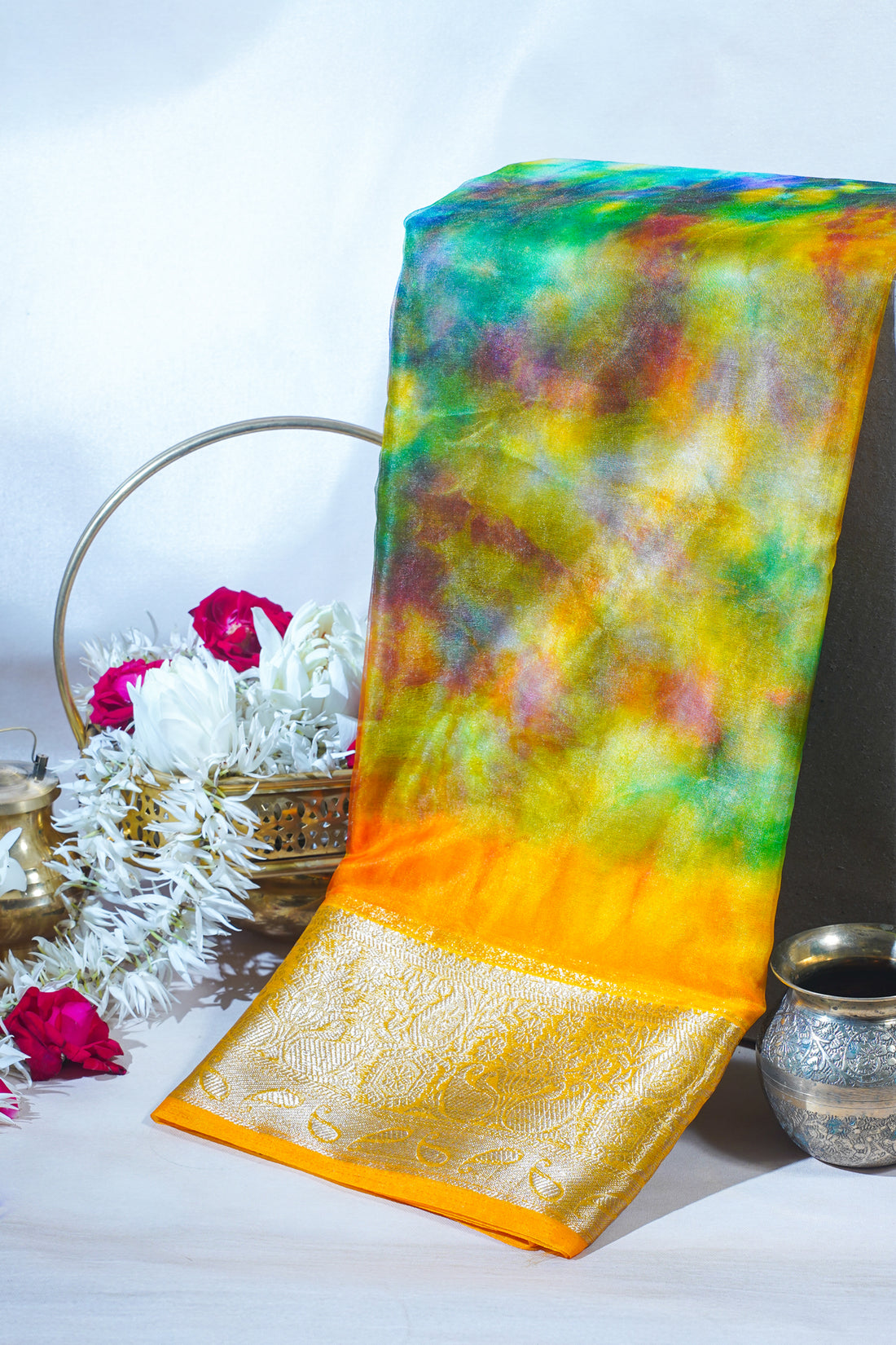 Multicolor Sunflower Yellow Organza Badal Print Saree
