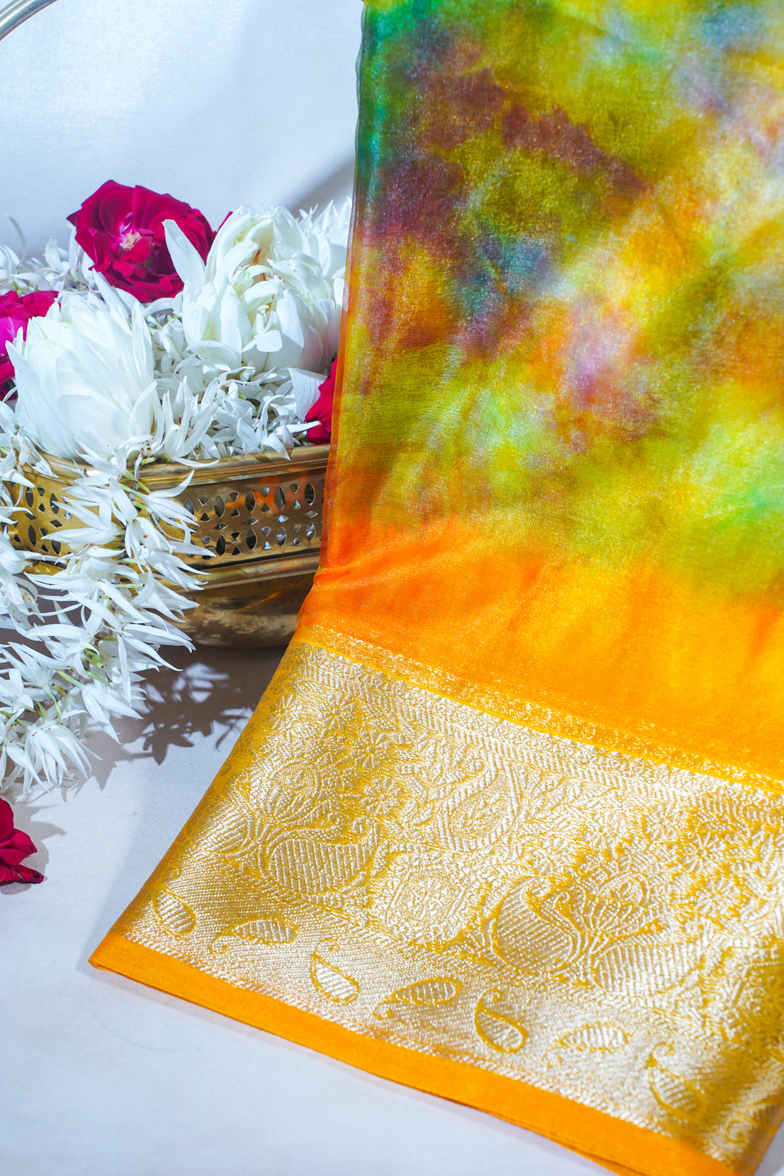 Multicolor Sunflower Yellow Organza Badal Print Saree