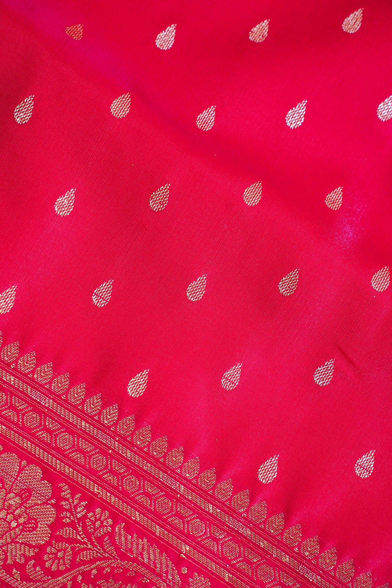 Crimson Red Banarasi Upada Satin Silk Buti Saree
