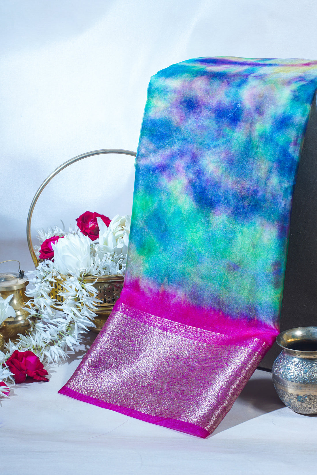 Multicolor pink Organza Badal Print Saree