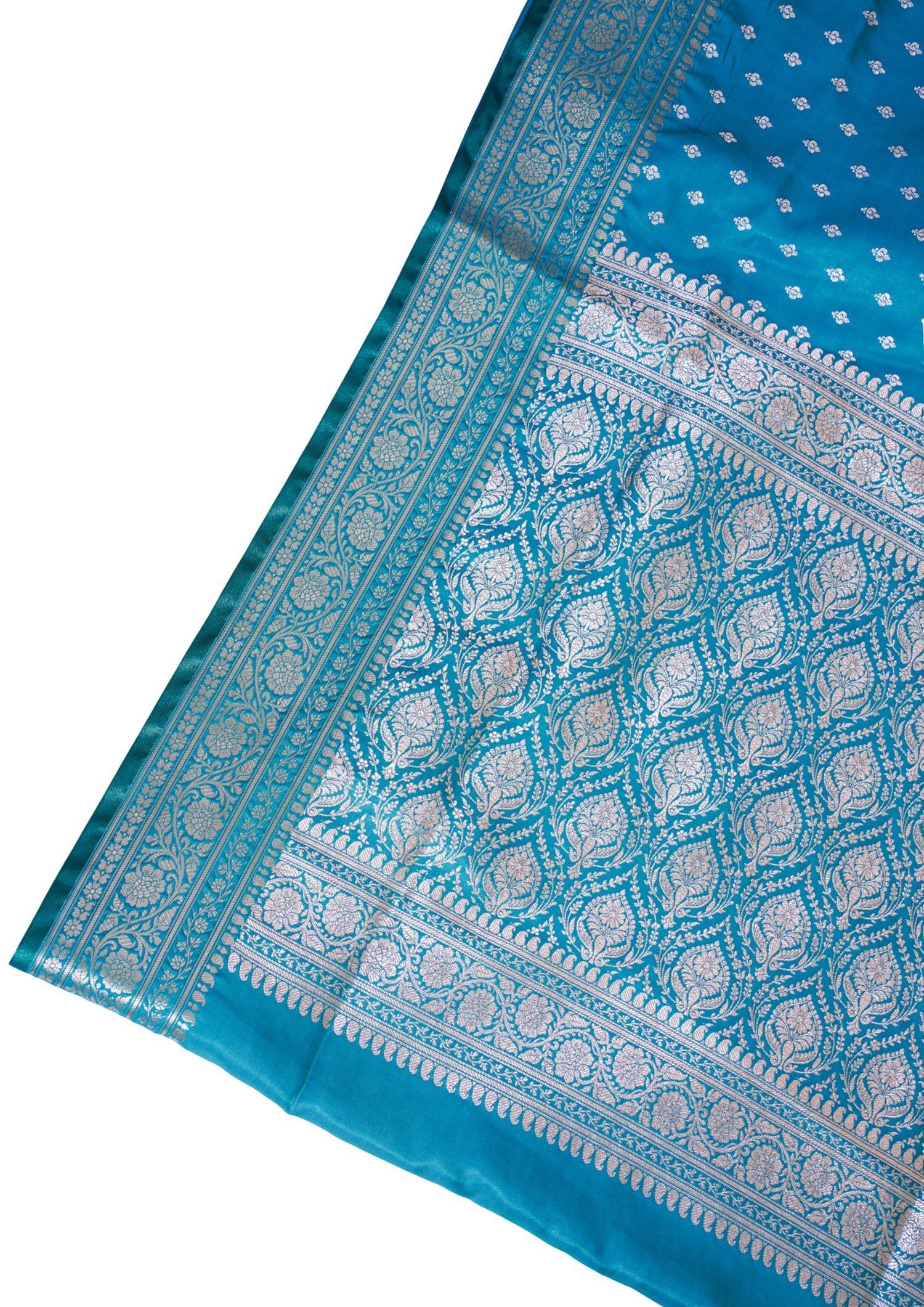 Teal Green Banarasi Upada Satin Silk Buti Saree
