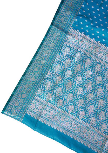 Teal Green Banarasi Upada Satin Silk Buti Saree