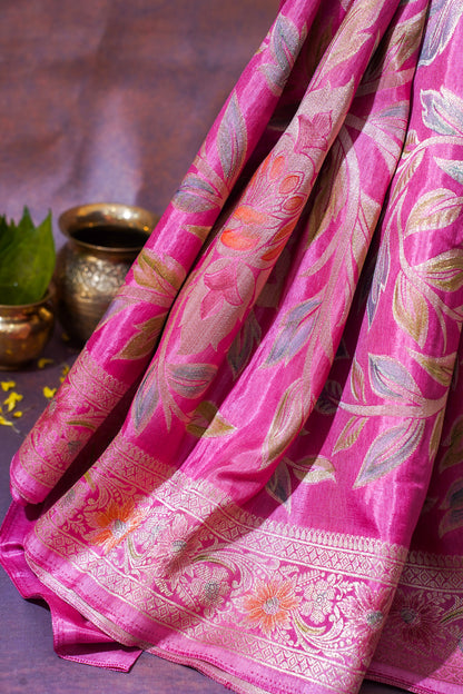 Rani Pink Chinya Silk Minakari Jaal Saree