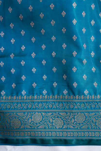 Teal Green Banarasi Upada Satin Silk Buti Saree