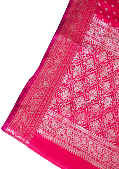 Magenta Pink Banarasi Upada Satin Silk buti Saree