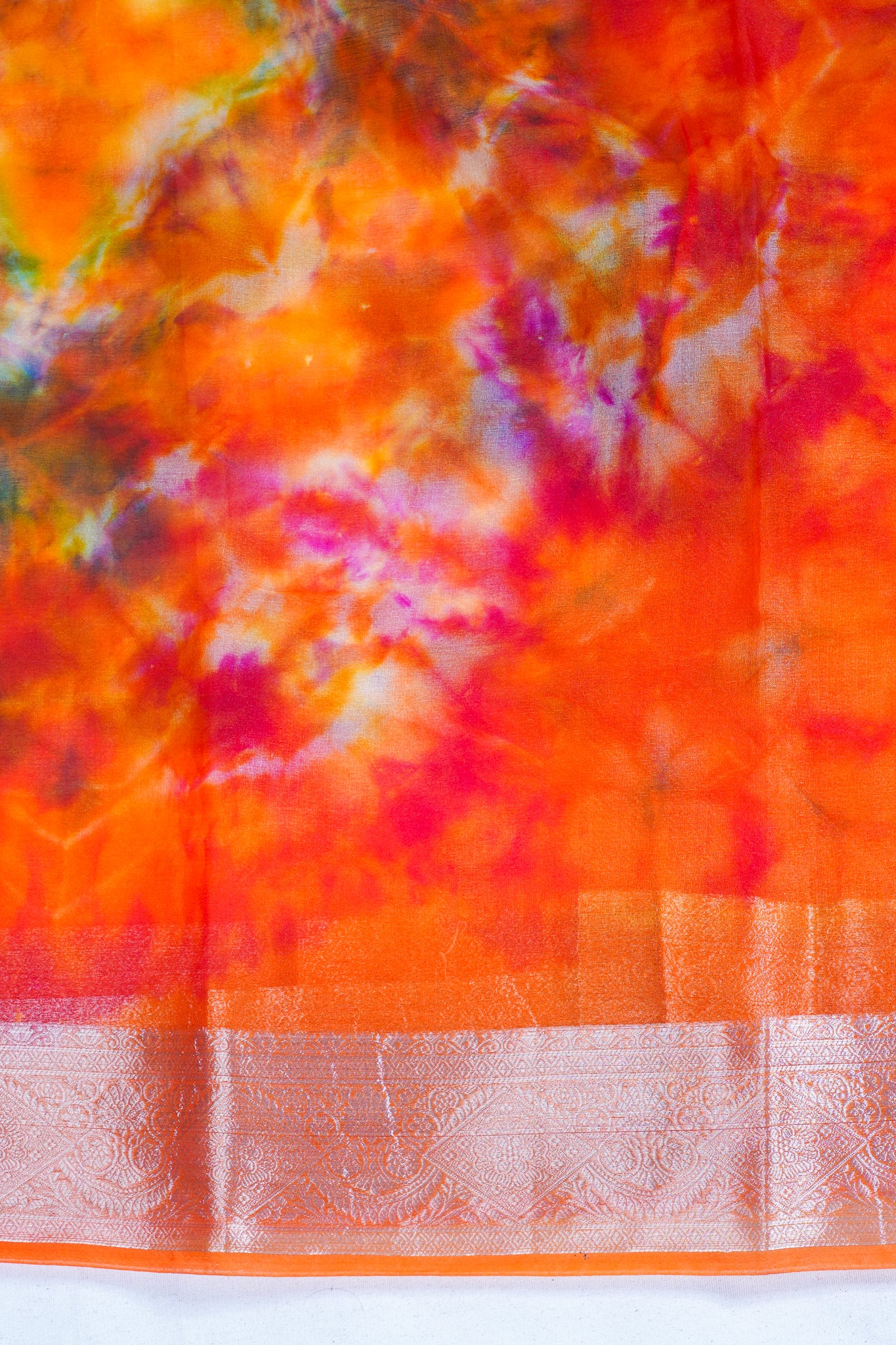 Multicolor Orange Organza Badal Print Saree
