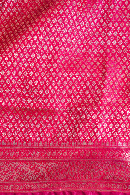 Magenta Pink Banarasi Upada Satin Silk buti Saree