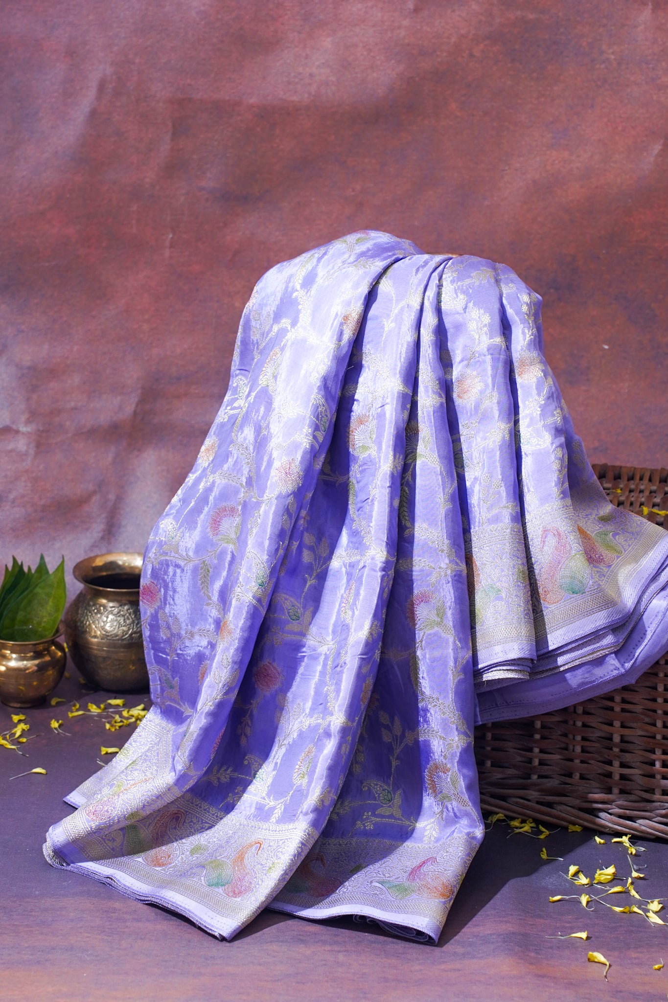 Lavender Chinnon Silk Minakari Jaal Saree