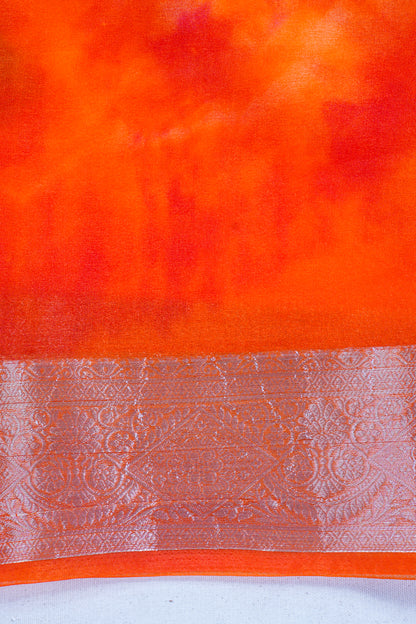 Multicolor Orange Organza Badal Print Saree