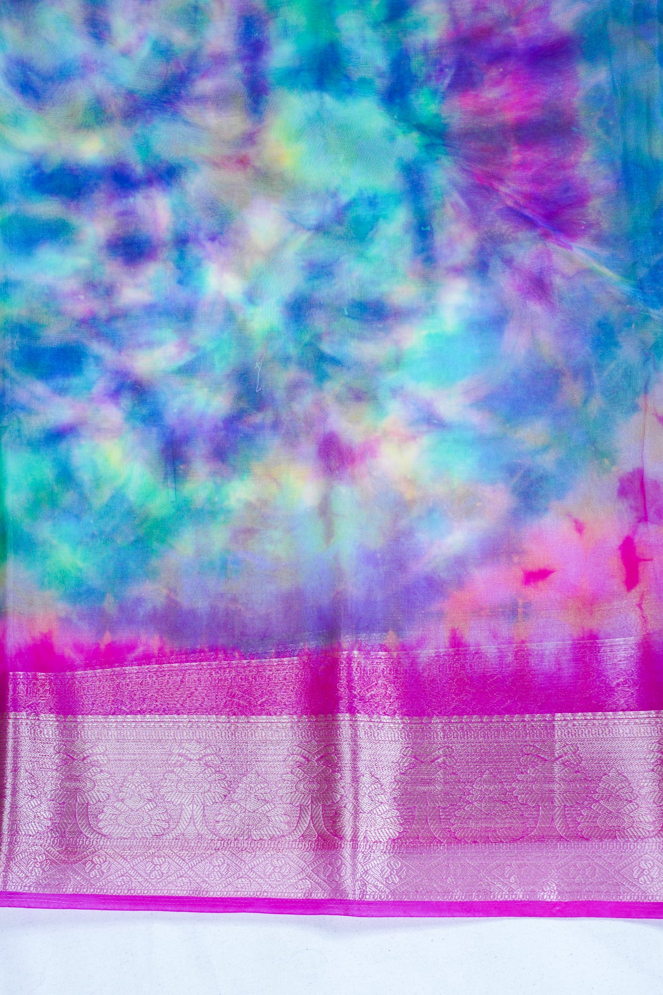 Multicolor pink Organza Badal Print Saree
