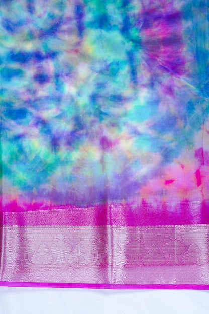 Multicolor pink Organza Badal Print Saree