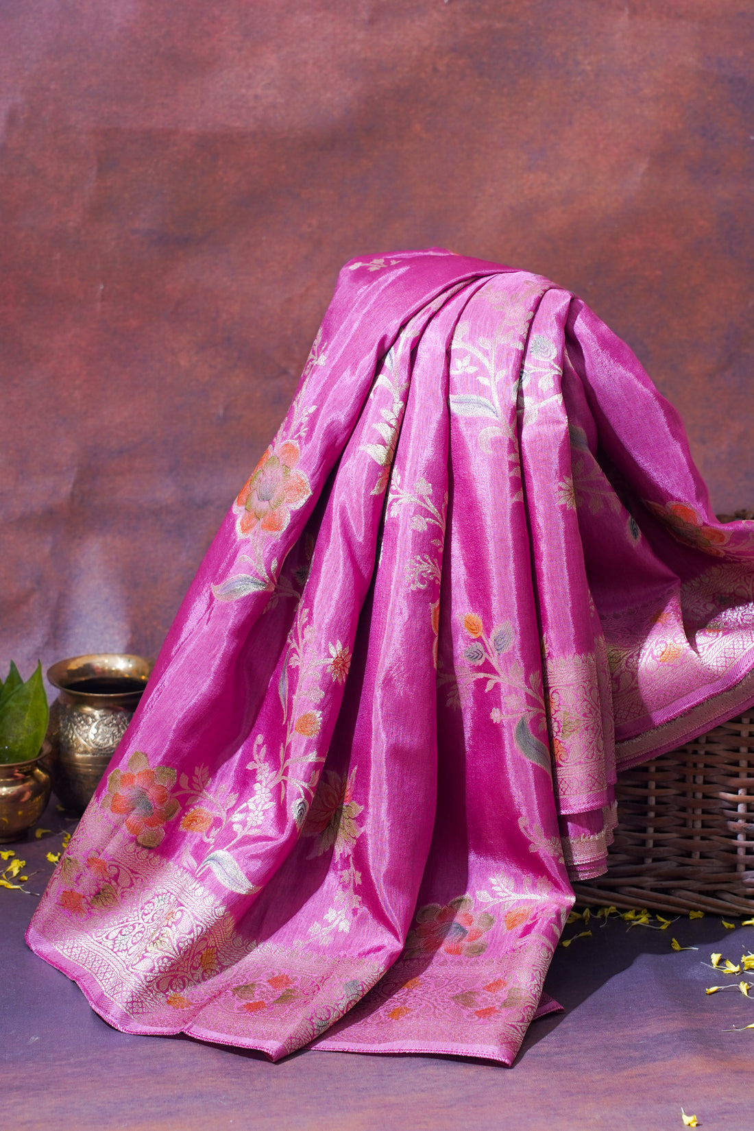 Baby Pink Chinya Silk Minakari Jaal Saree