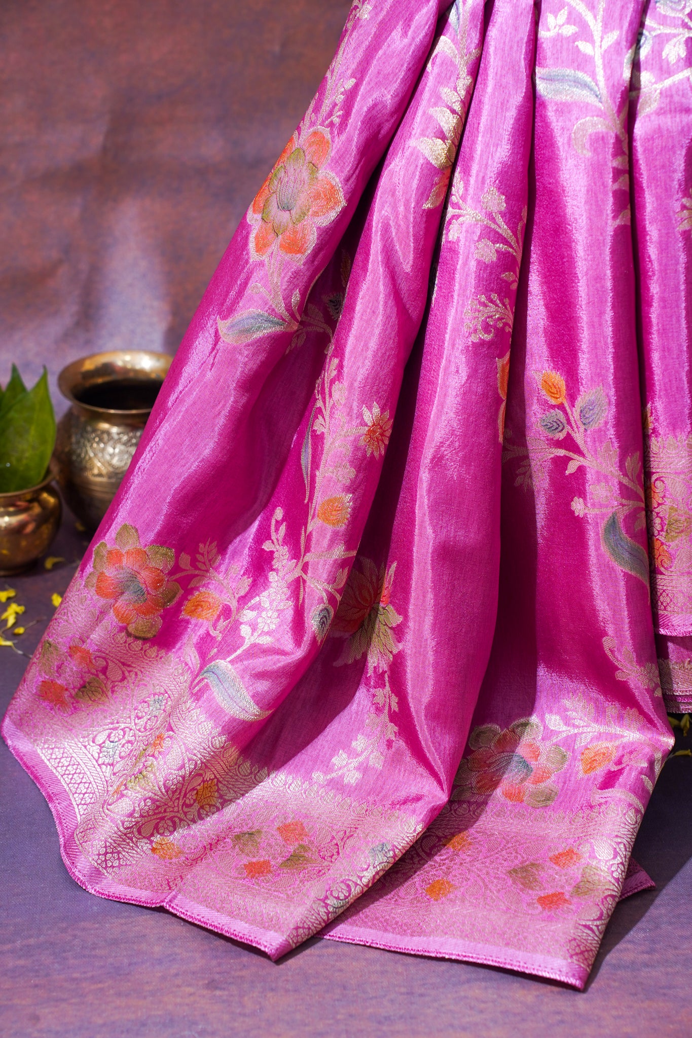 Baby Pink Chinya Silk Minakari Jaal Saree