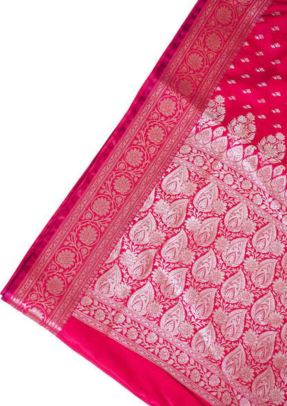 Rani Pink Banarasi Upada Satin Silk Saree