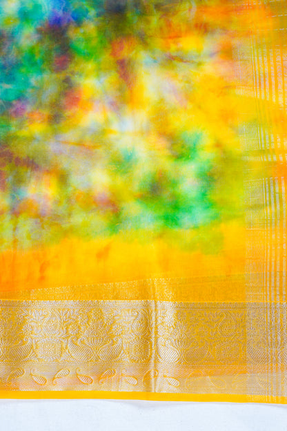 Multicolor Sunflower Yellow Organza Badal Print Saree