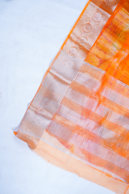 Multicolor Orange Organza Badal Print Saree