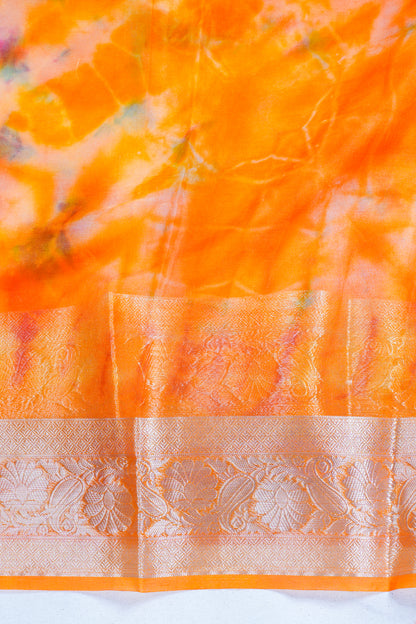 Multicolor Orange Organza Badal Print Saree