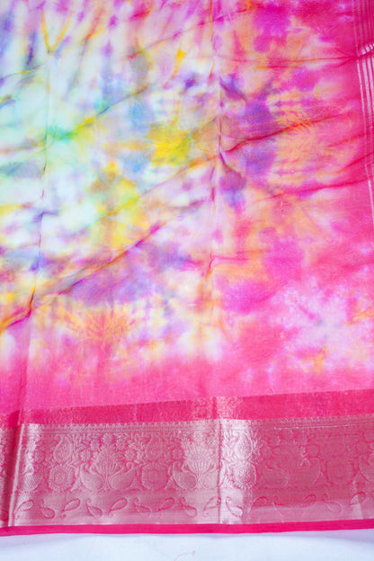Multicolor pink Organza Badal Print Saree