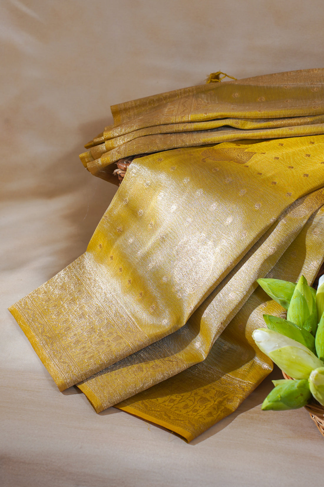 Golden Yellow Tissue Silk Saree