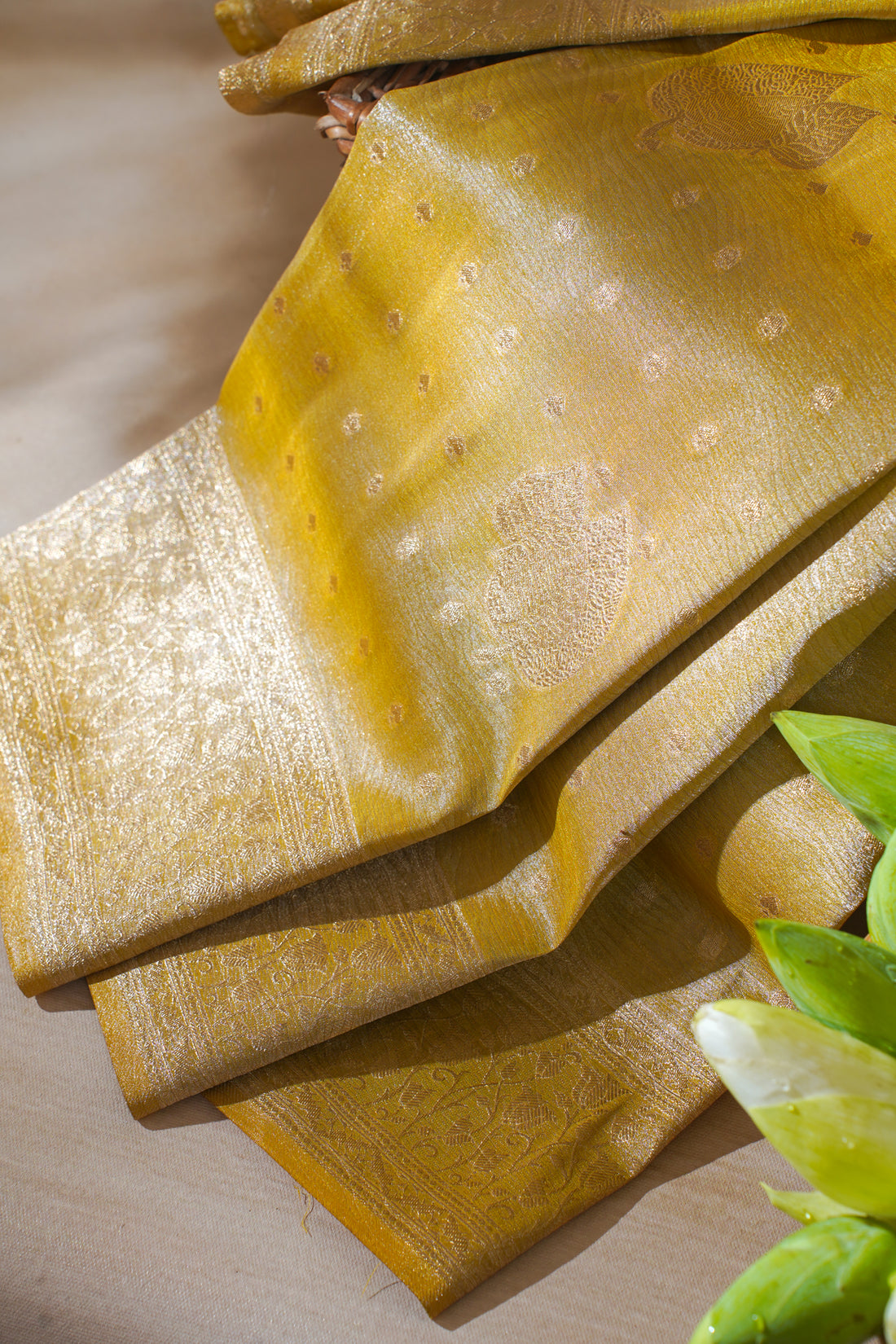 Golden Yellow Tissue Silk Saree