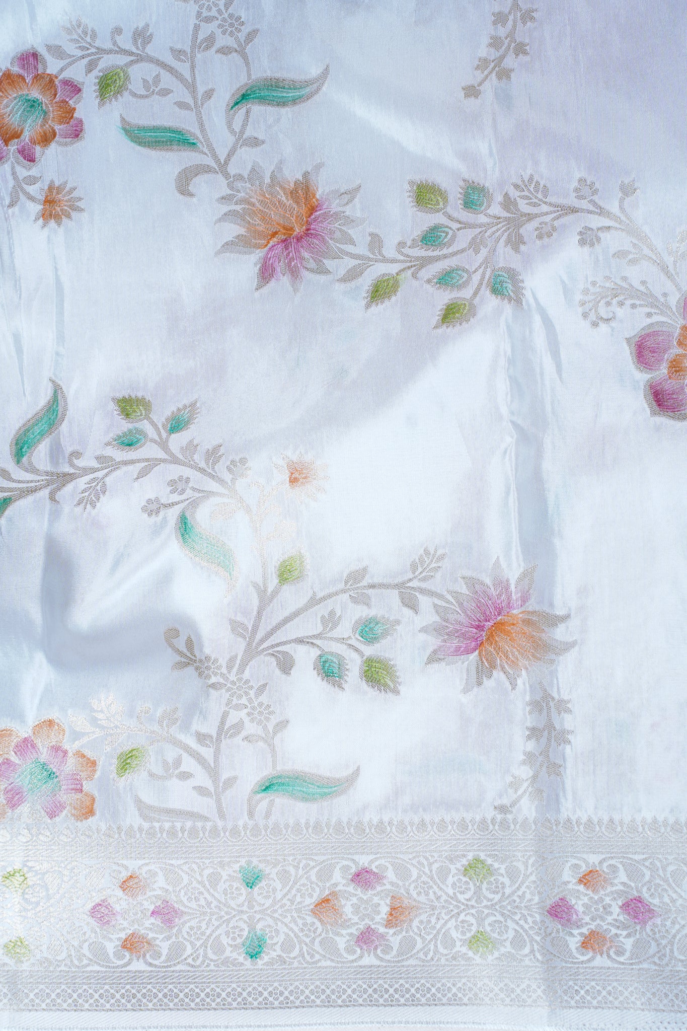 Ivory White Chinya Silk Minakari Jaal Saree