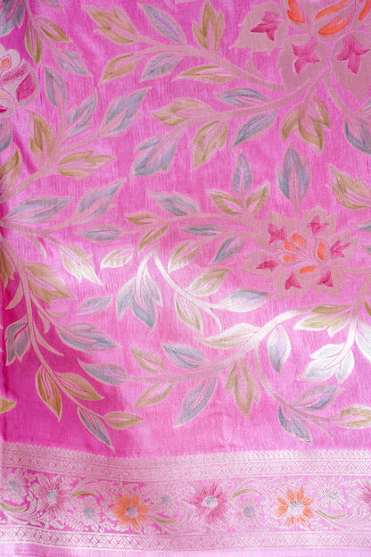 Rani Pink Chinya Silk Minakari Jaal Saree