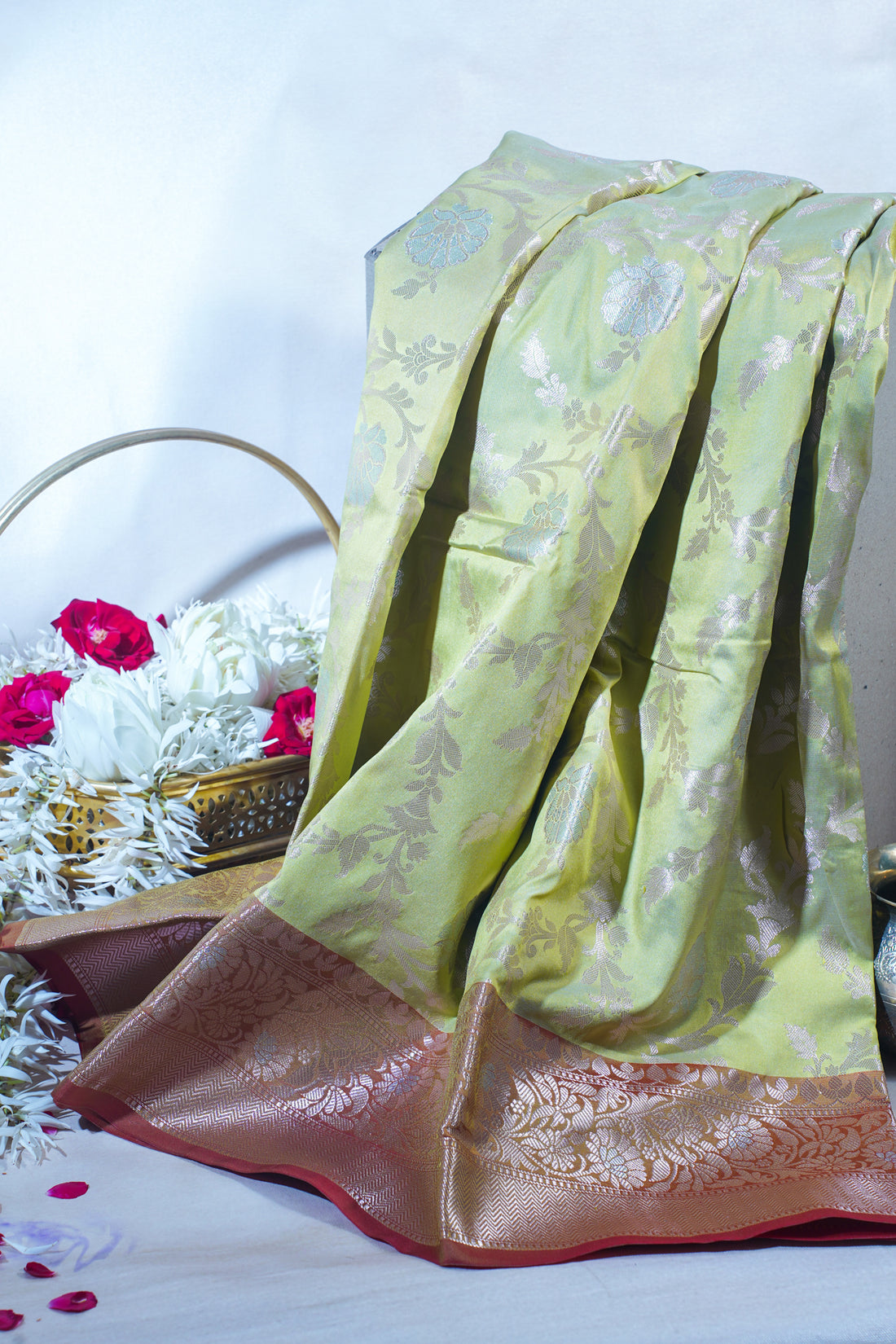 Green Banarasi Katan Alfi Jaal Saree