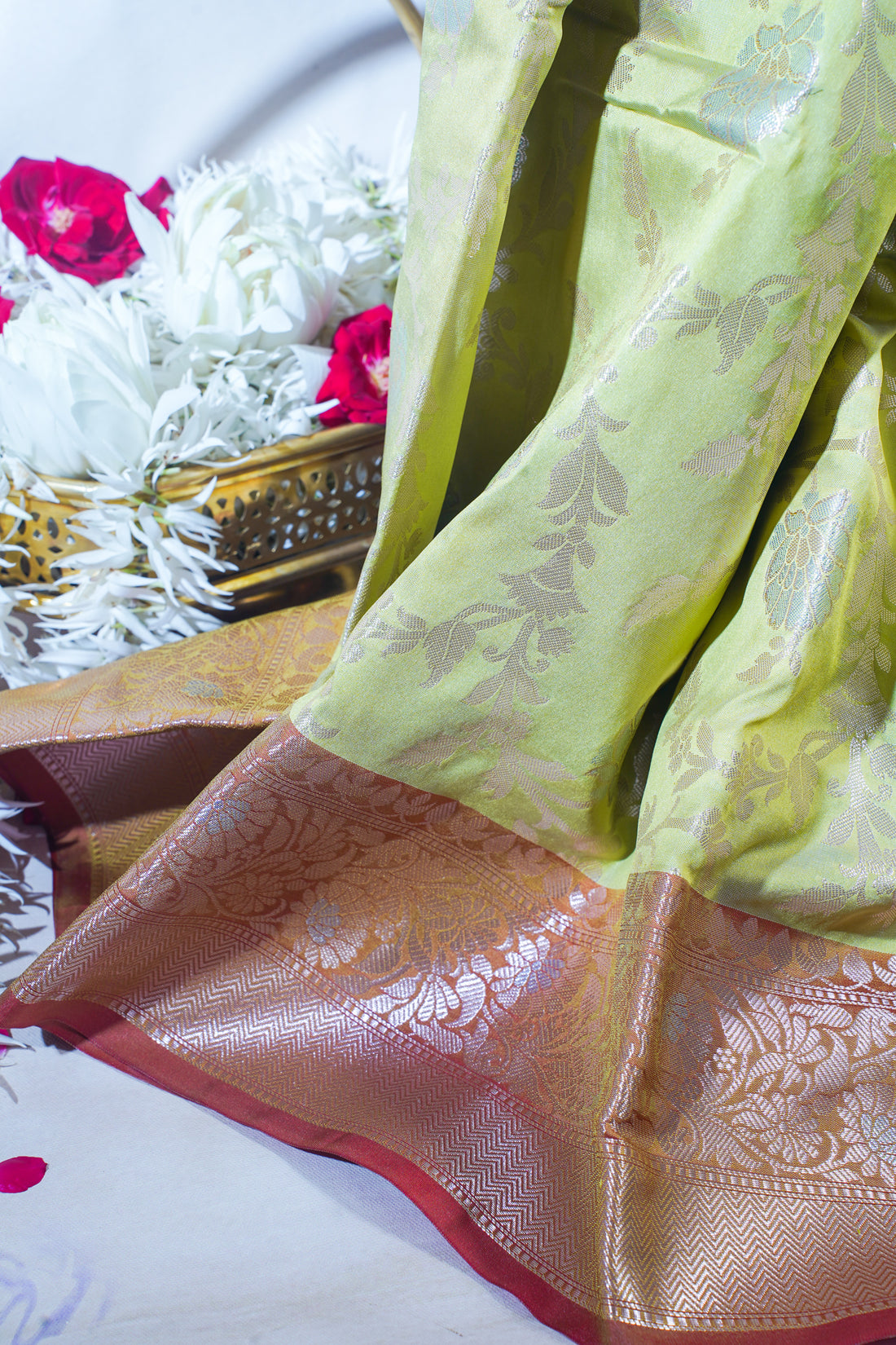 Green Banarasi Katan Alfi Jaal Saree
