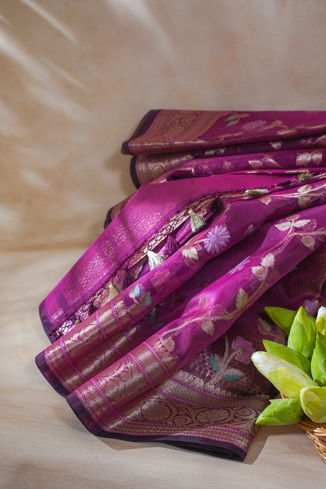 Magenta Organza Banarasi Tilfi Minakari Jaal Saree