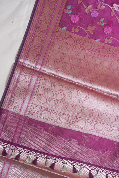 Magenta Organza Banarasi Tilfi Minakari Jaal Saree