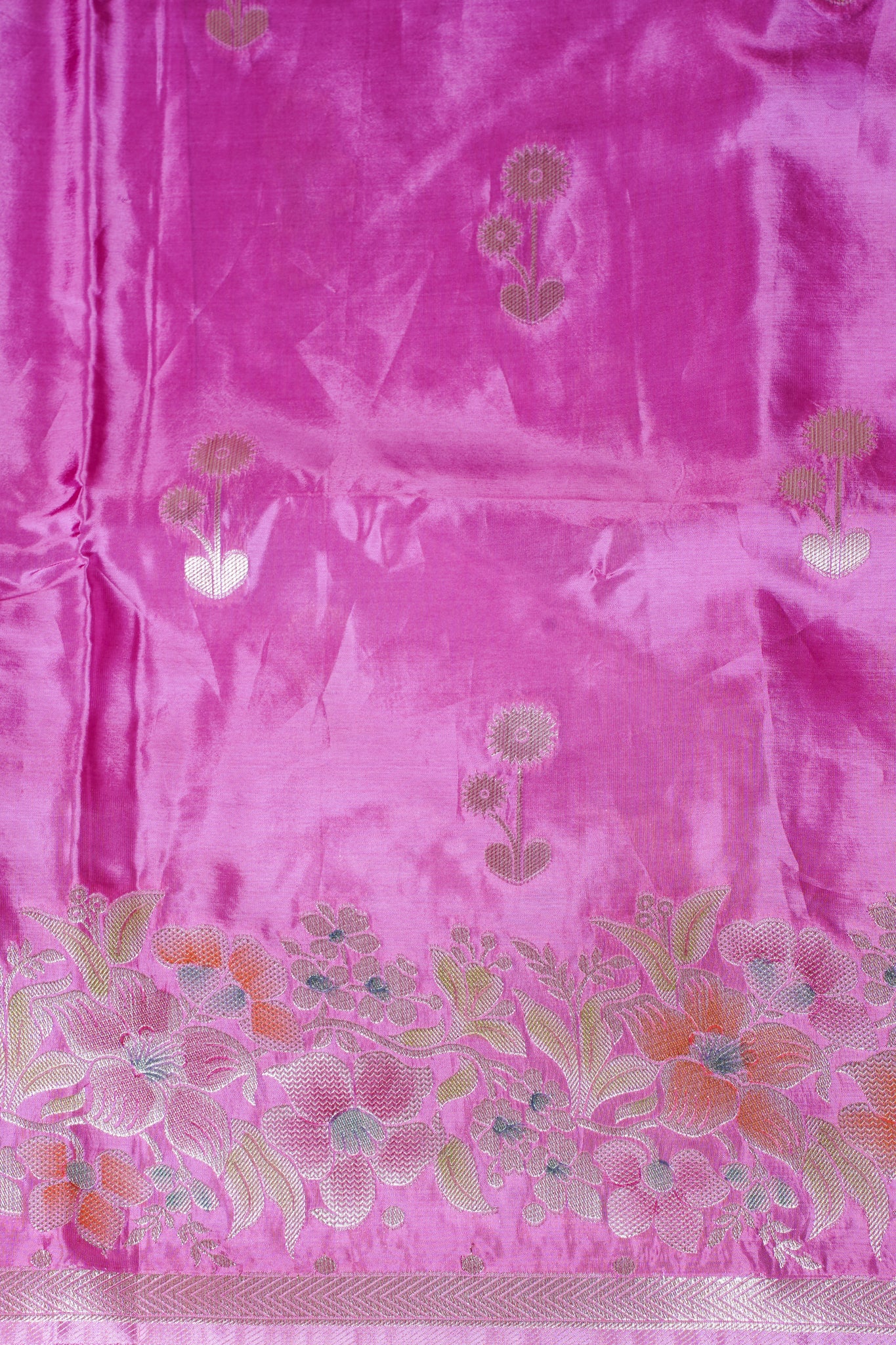 Rani Pink Chinnon Silk Minakari Jaal Saree