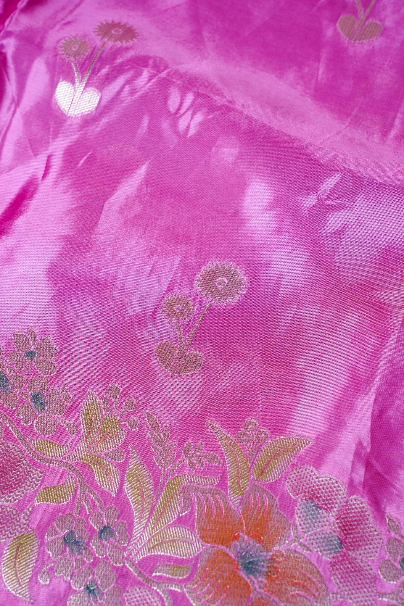 Rani Pink Chinnon Silk Minakari Jaal Saree