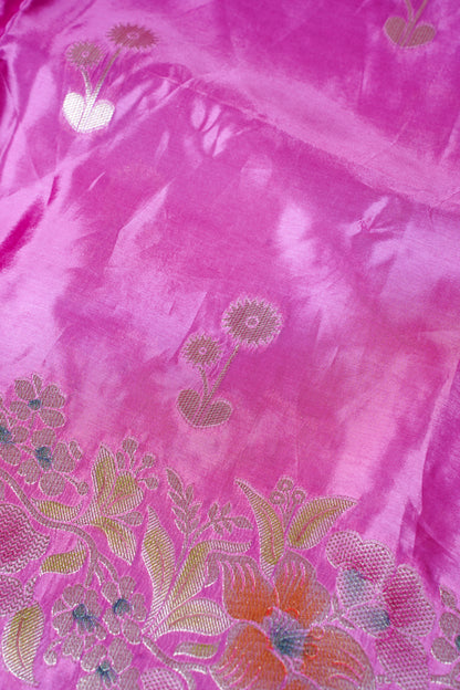 Rani Pink Chinnon Silk Minakari Jaal Saree