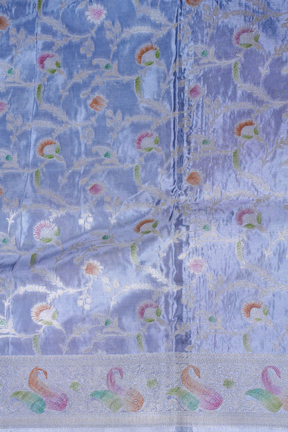 Powder Blue Chinnon Silk Minakari Jaal Saree