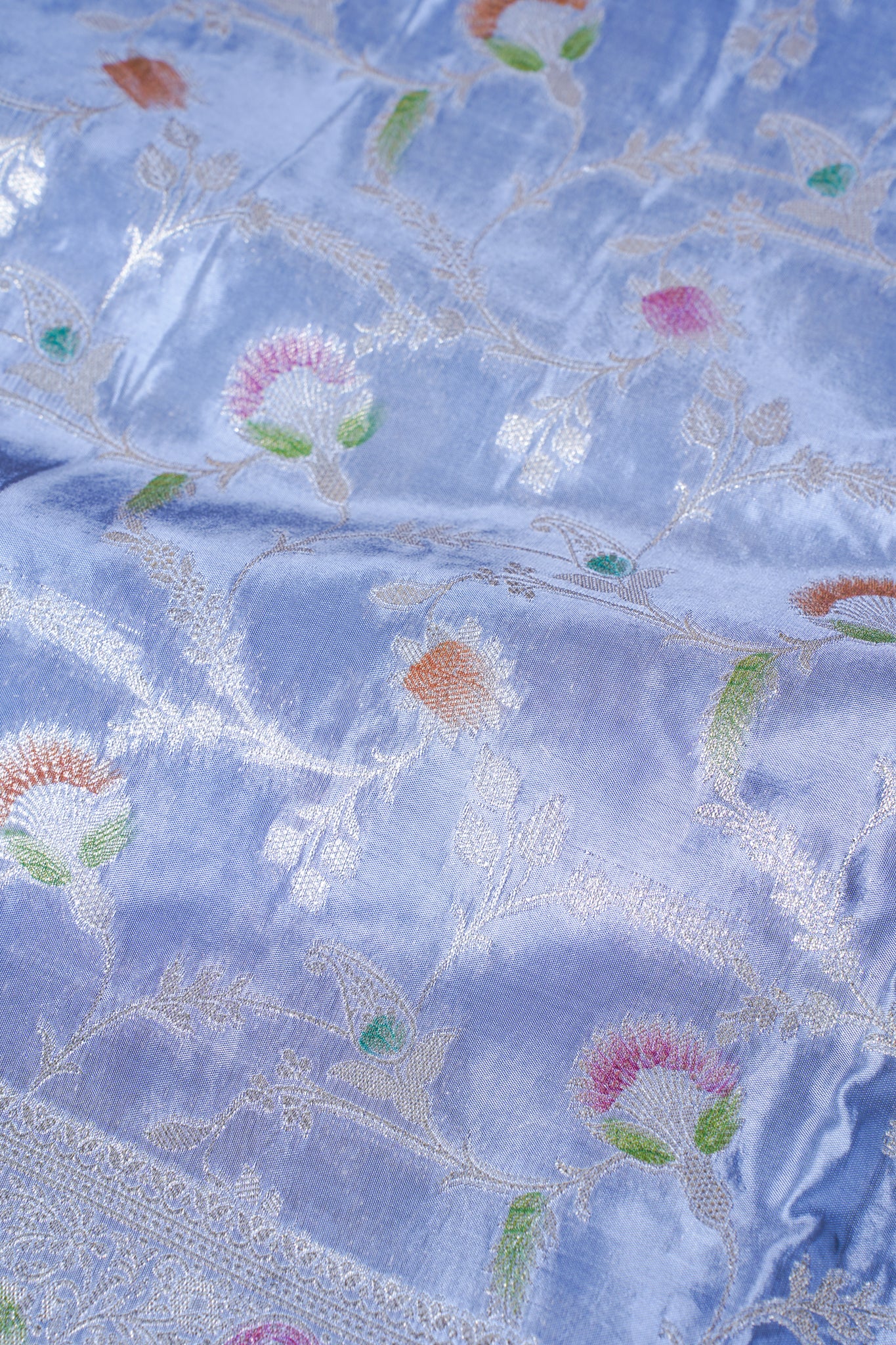 Powder Blue Chinnon Silk Minakari Jaal Saree