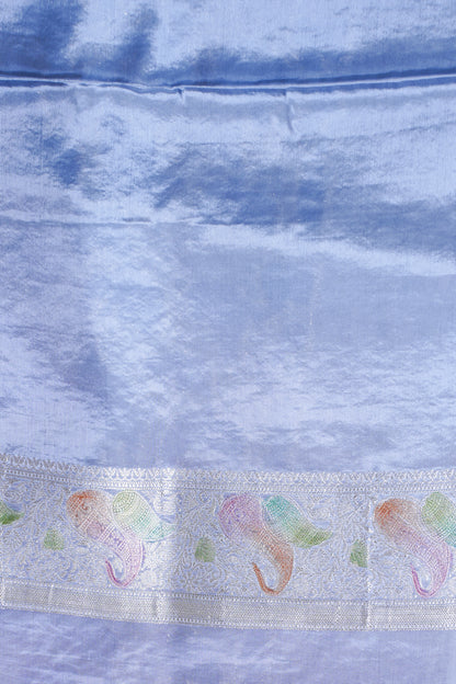 Powder Blue Chinnon Silk Minakari Jaal Saree