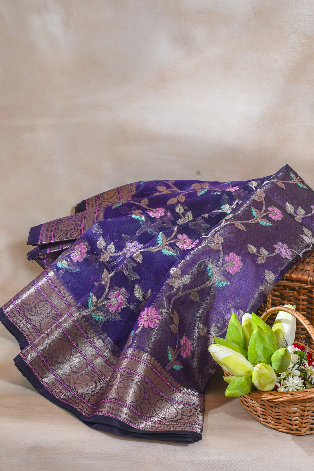 Purple Organza Banarasi Tilfi Minakari Jaal Saree