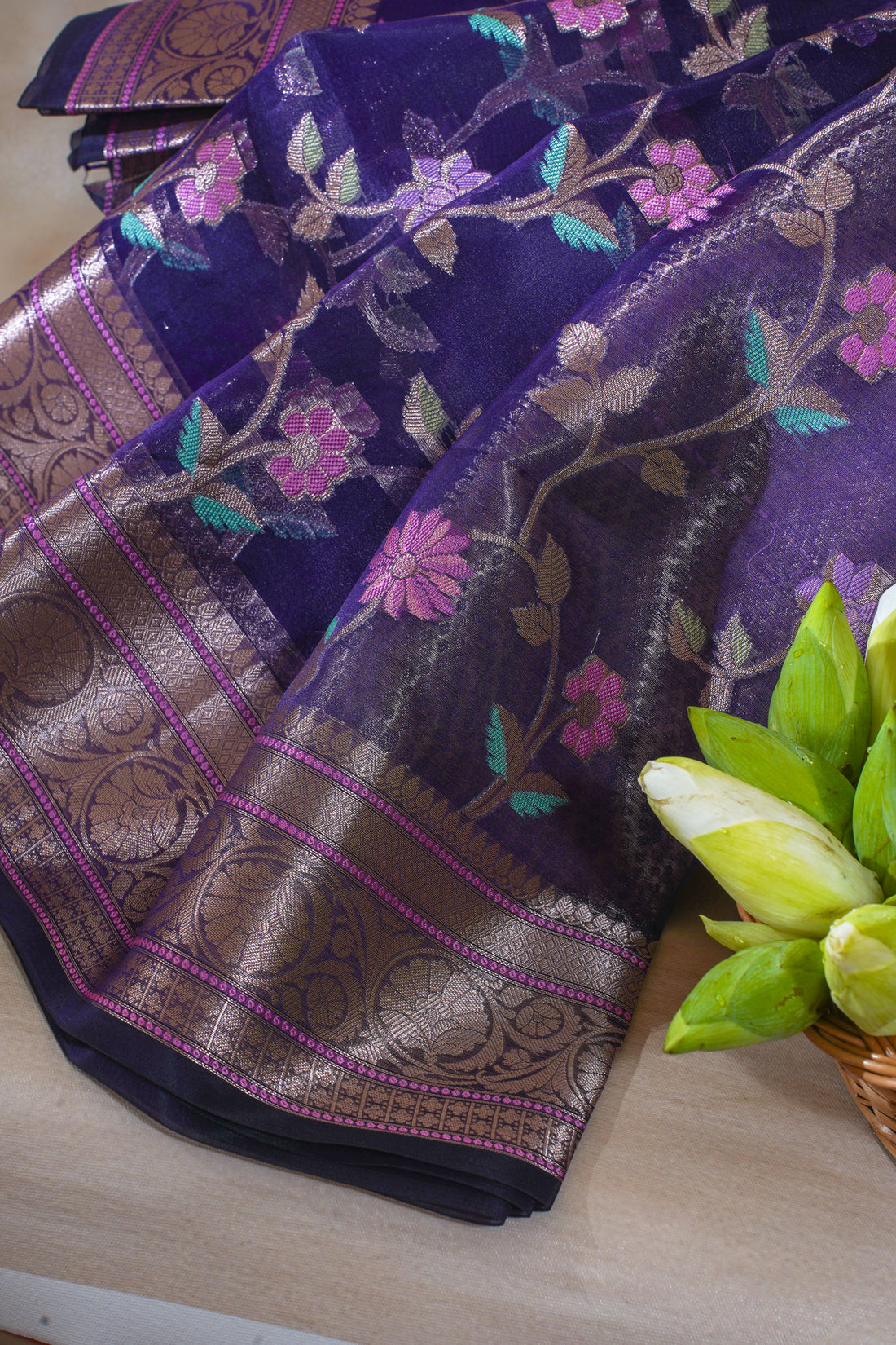 Purple Organza Banarasi Tilfi Minakari Jaal Saree