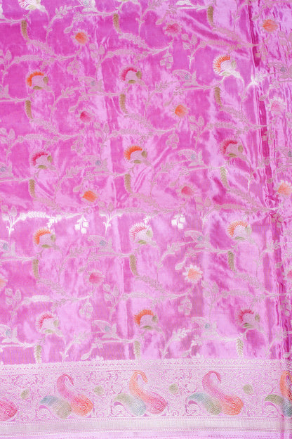 Rani Pink Chinnon Silk Minakari Jaal Saree