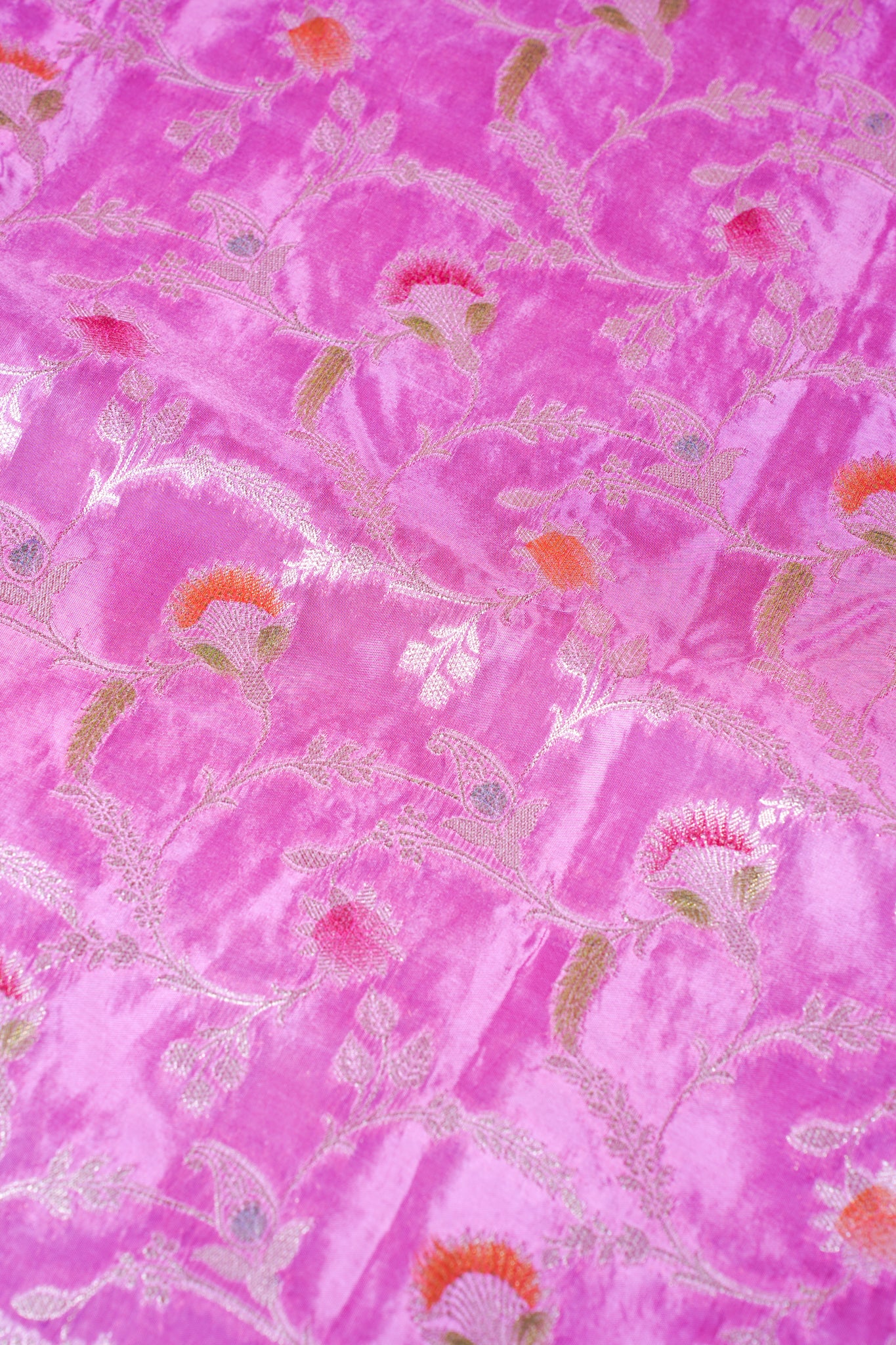 Rani Pink Chinnon Silk Minakari Jaal Saree