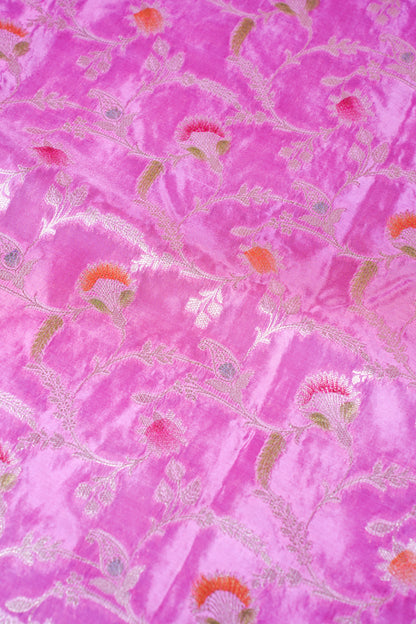 Rani Pink Chinnon Silk Minakari Jaal Saree