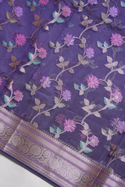 Purple Organza Banarasi Tilfi Minakari Jaal Saree