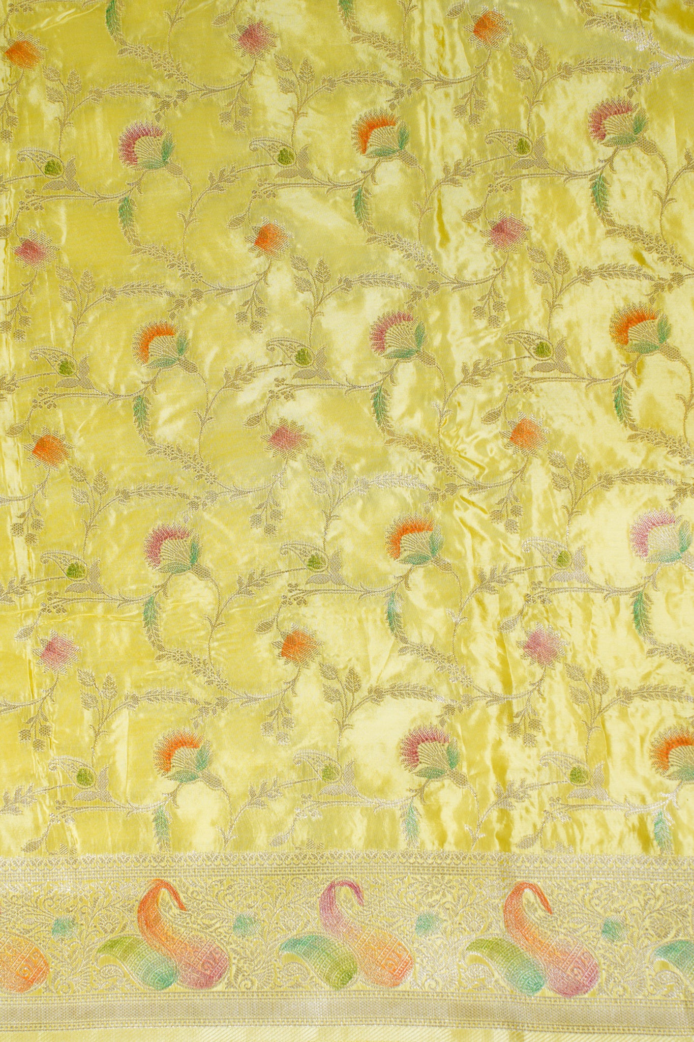 Sunshine Yellow Chinnon Silk Minakari Jaal Saree