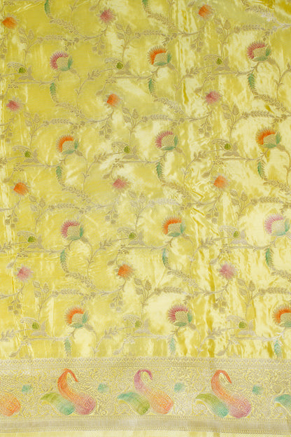 Sunshine Yellow Chinnon Silk Minakari Jaal Saree