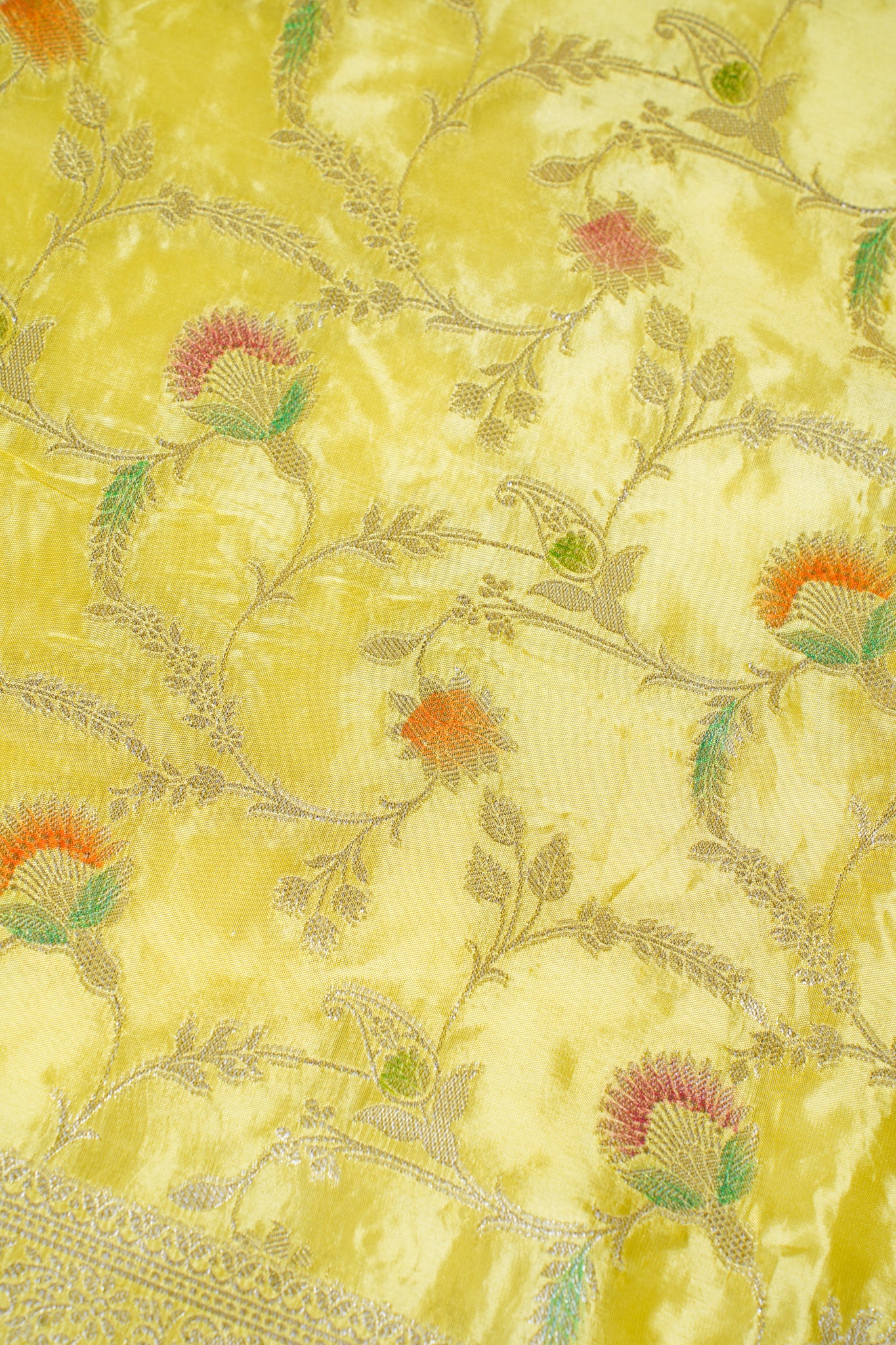 Sunshine Yellow Chinnon Silk Minakari Jaal Saree