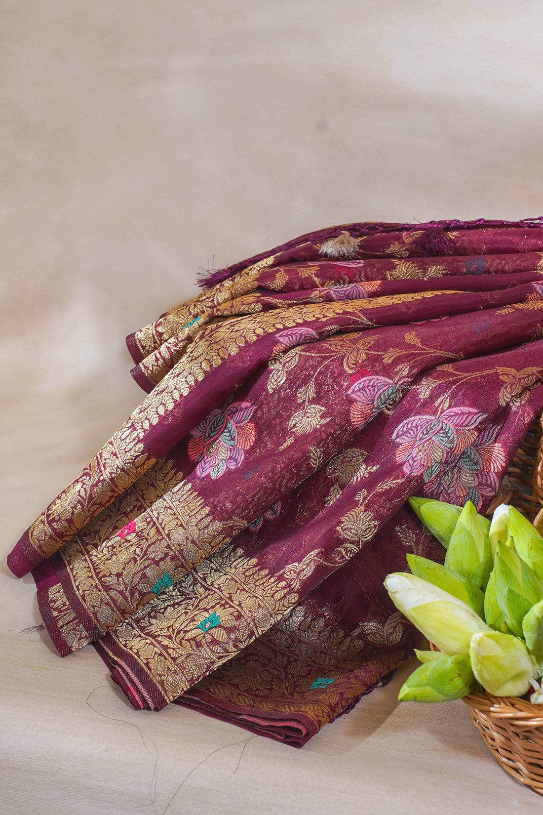 Wine Maroon Organza Minakari Jaal Saree