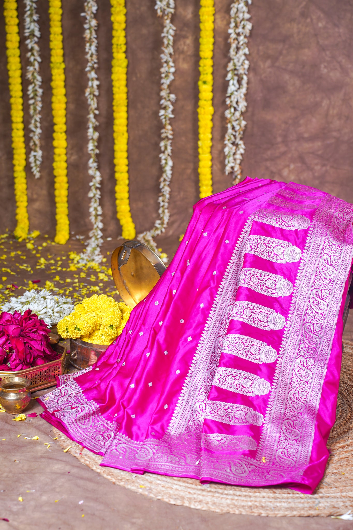 Rani Pink Banarasi Mashru Katan Silk Saree