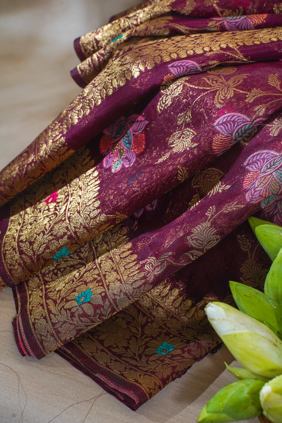 Wine Maroon Organza Minakari Jaal Saree